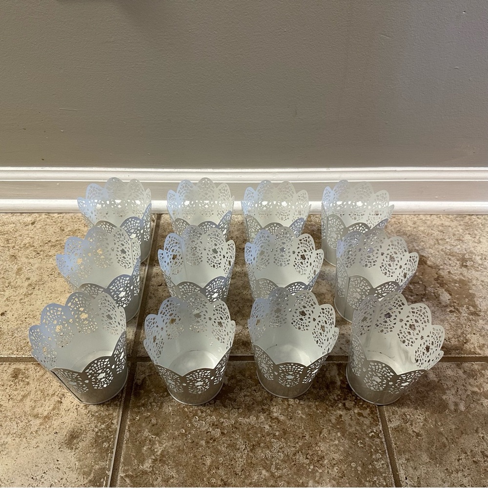 Set of 12 Mini White Pails Pots - 4.25" Tall